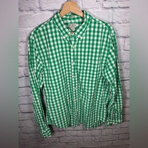 J. Crew Slim Fit Stretch Cotton Poplin Shirt Gingham Large green and white‎